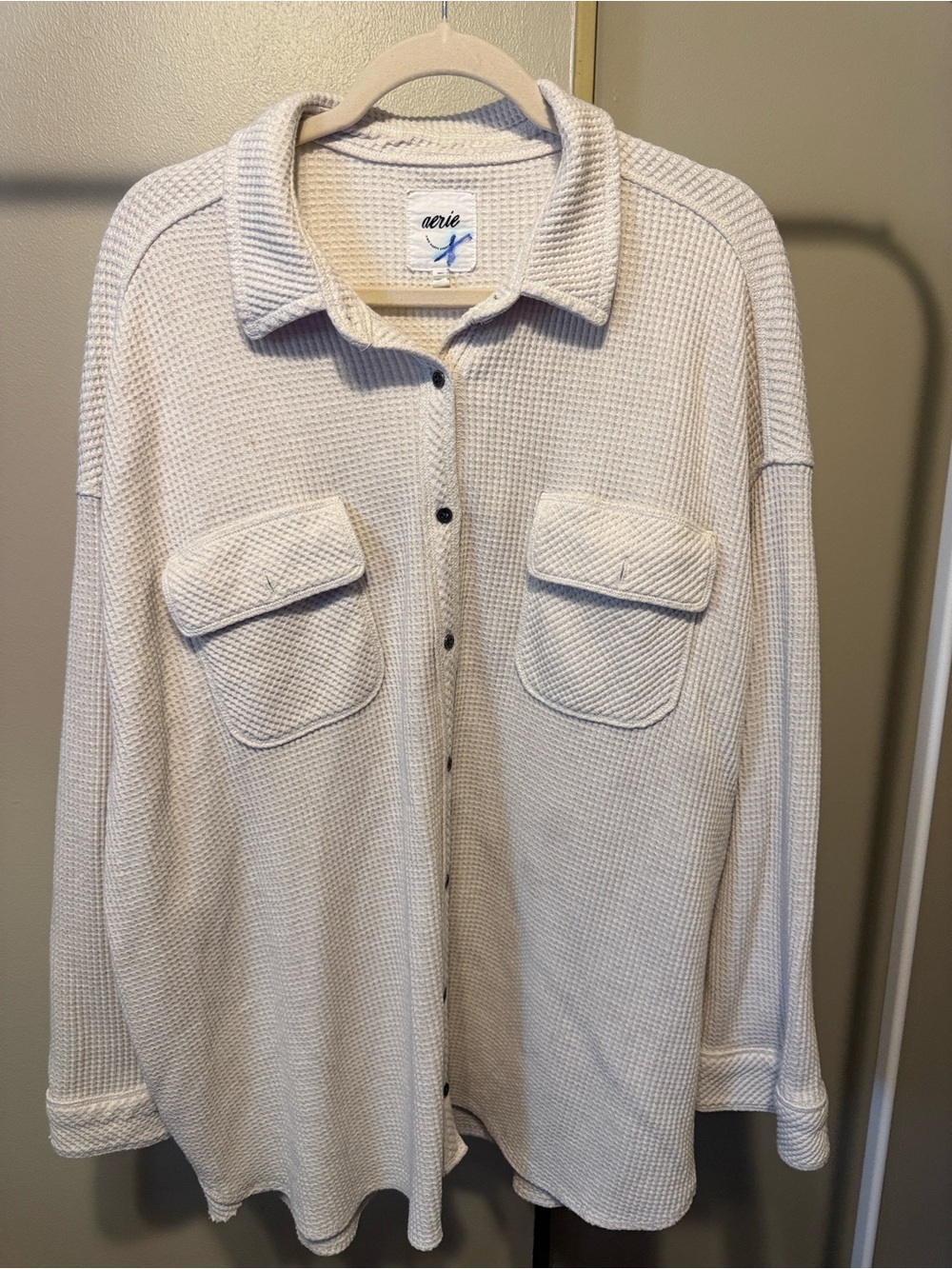 aerie Ivory Waffle Knit Button-Up Shirt Jacket